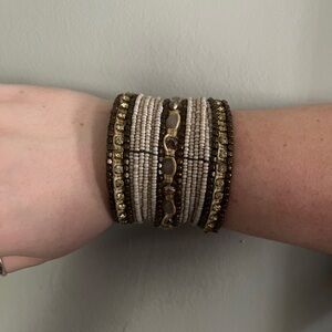 Elegant Beaded Bracelet Set in Cream and Brown